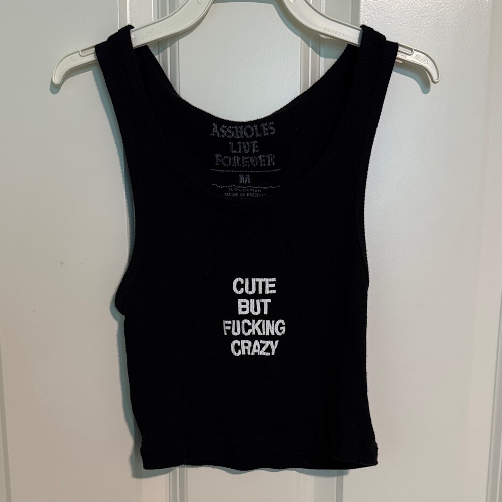 Black Ribbed Tank - "Cute But Crazy"